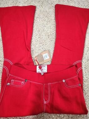 NEW True Religion Pull-On Flare Jeans Red Anniversary Large